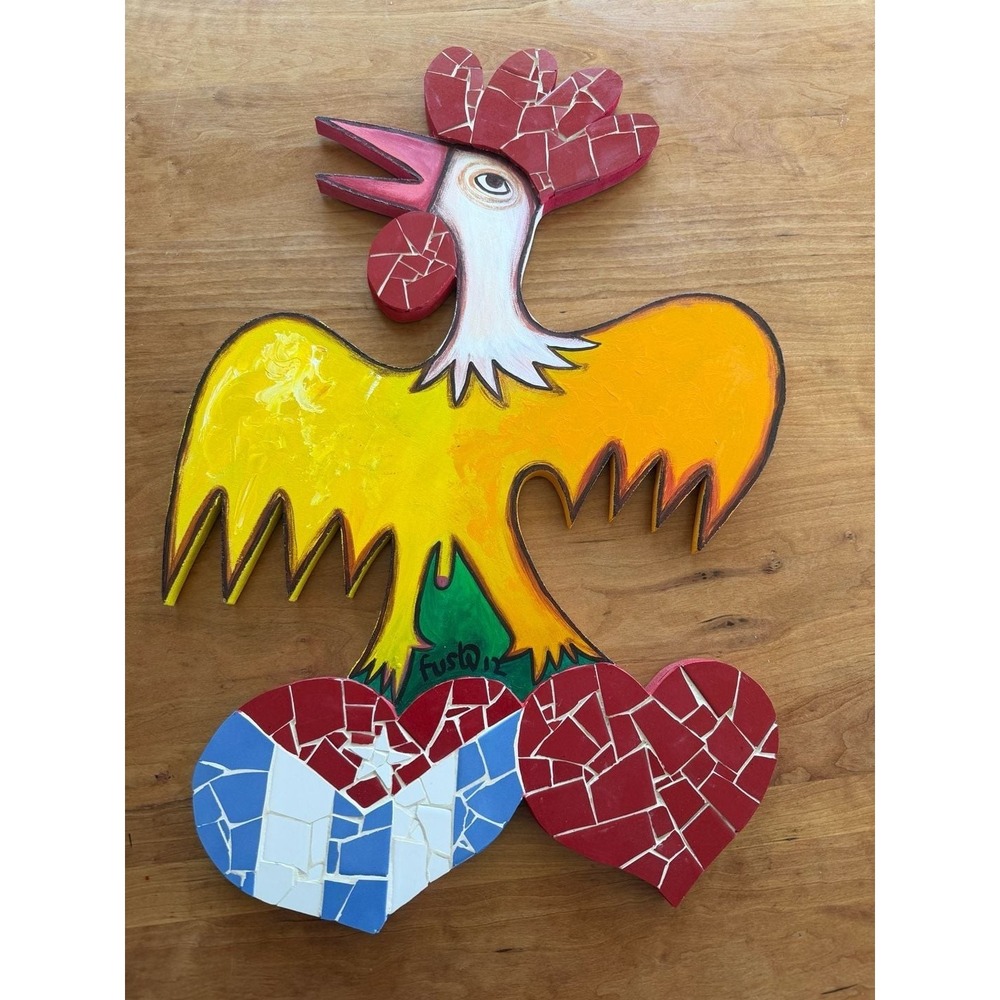 Jose Fuster Signed 2012 Cuban Mosaic Rooster Wall Sculpture